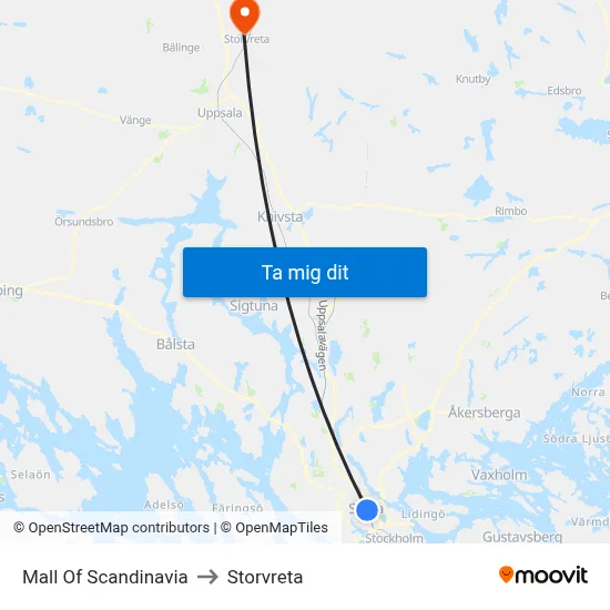 Mall Of Scandinavia to Storvreta map