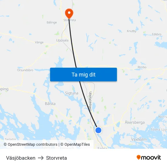 Väsjöbacken to Storvreta map