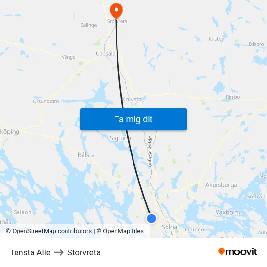 Tensta Allé to Storvreta map