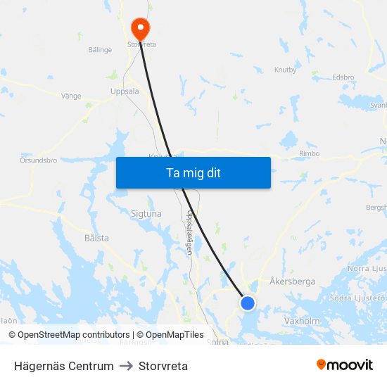 Hägernäs Centrum to Storvreta map