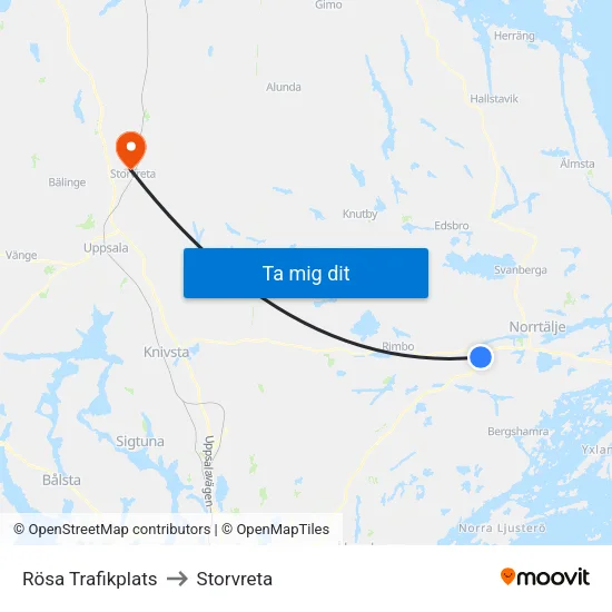 Rösa Trafikplats to Storvreta map