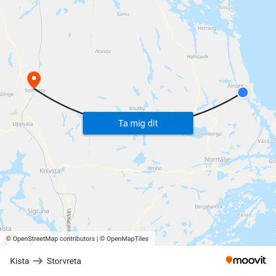 Kista to Storvreta map