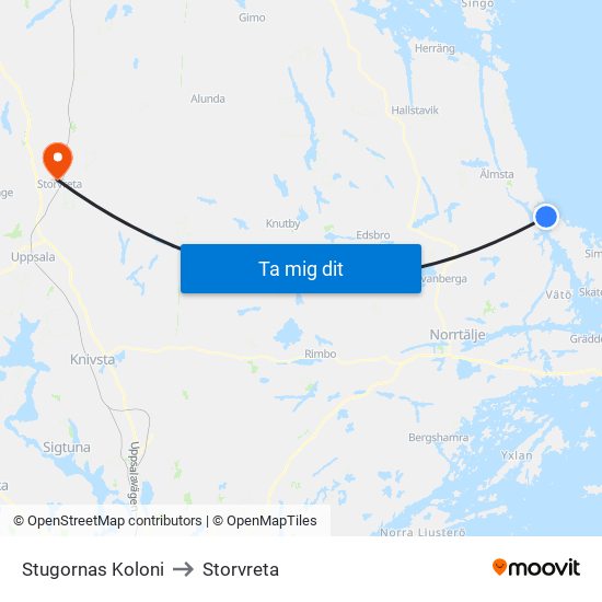 Stugornas Koloni to Storvreta map