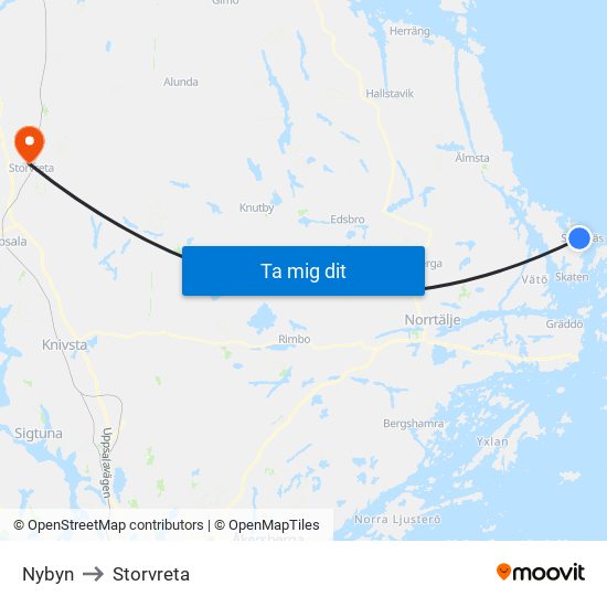 Nybyn to Storvreta map