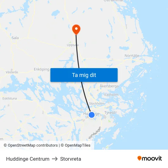 Huddinge Centrum to Storvreta map