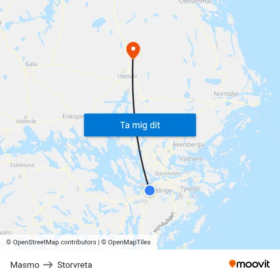 Masmo to Storvreta map