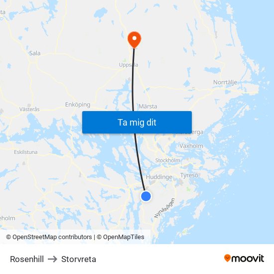 Rosenhill to Storvreta map