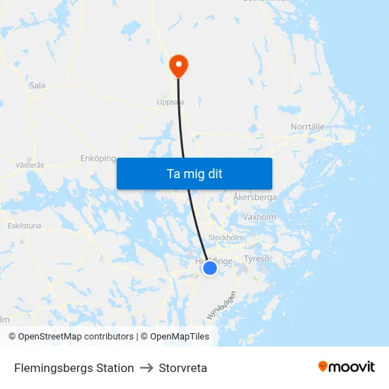 Flemingsbergs Station to Storvreta map