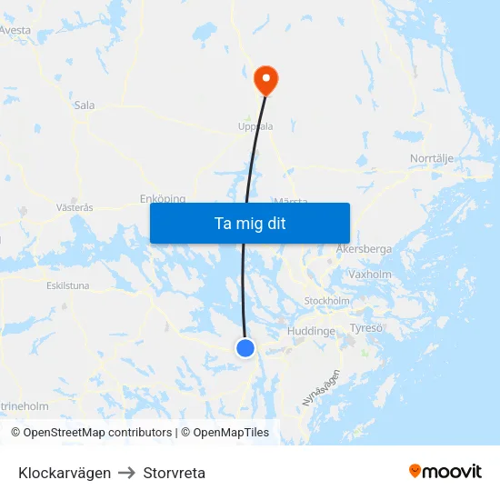 Klockarvägen to Storvreta map