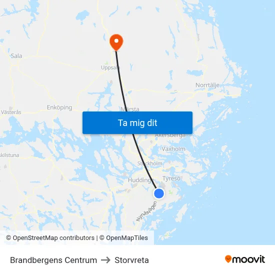 Brandbergens Centrum to Storvreta map