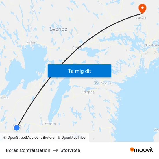 Borås Centralstation to Storvreta map