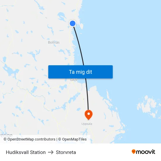 Hudiksvall Station to Storvreta map