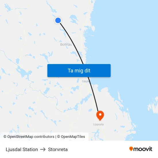 Ljusdal Station to Storvreta map