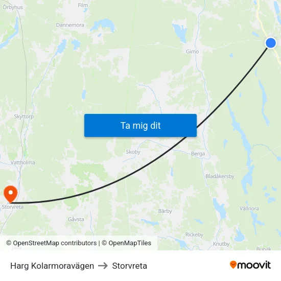 Harg Kolarmoravägen to Storvreta map
