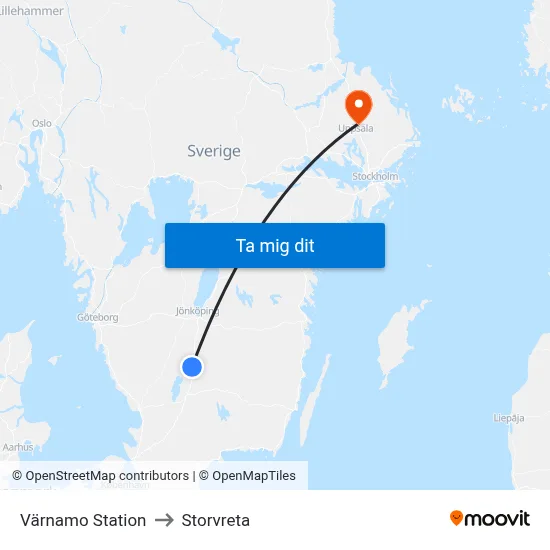 Värnamo Station to Storvreta map