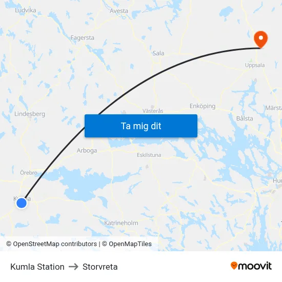 Kumla Station to Storvreta map