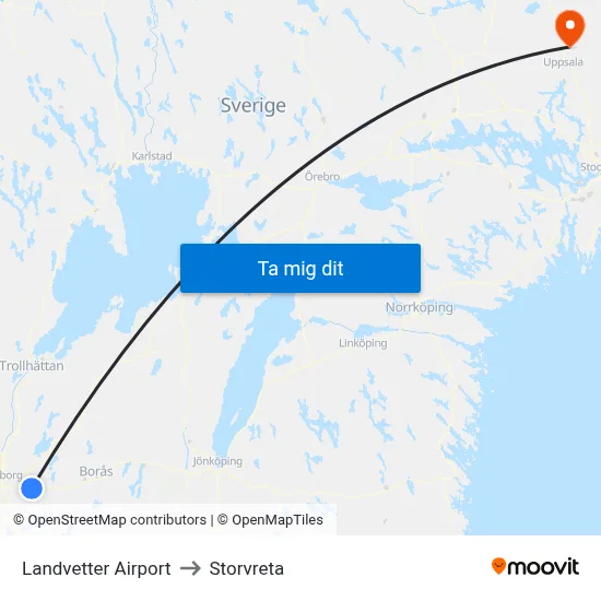 Landvetter Airport to Storvreta map