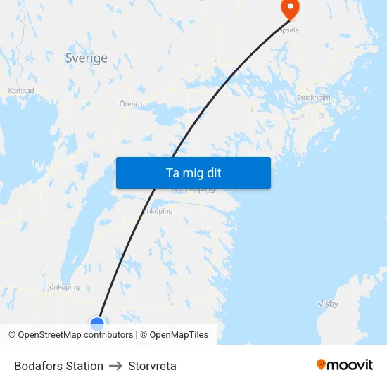 Bodafors Station to Storvreta map