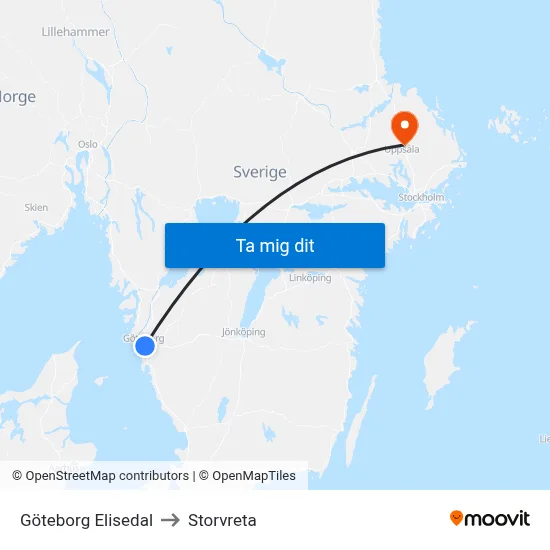 Göteborg Elisedal to Storvreta map
