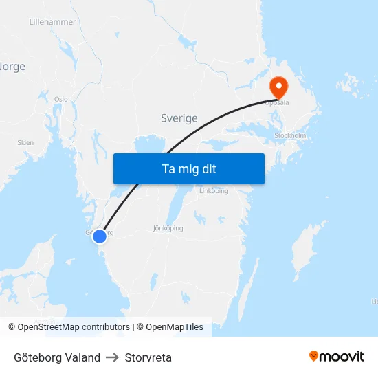Göteborg Valand to Storvreta map