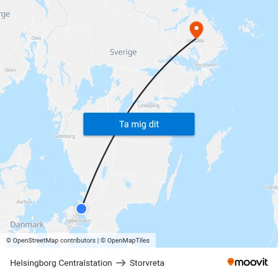 Helsingborg Centralstation to Storvreta map