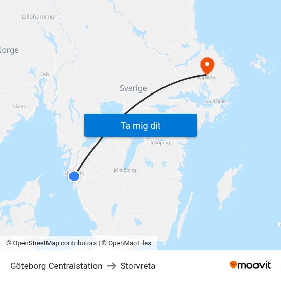Göteborg Centralstation to Storvreta map