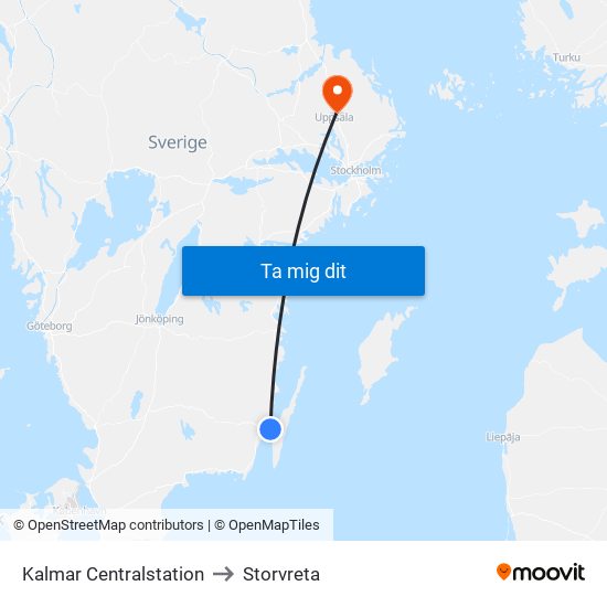 Kalmar Centralstation to Storvreta map