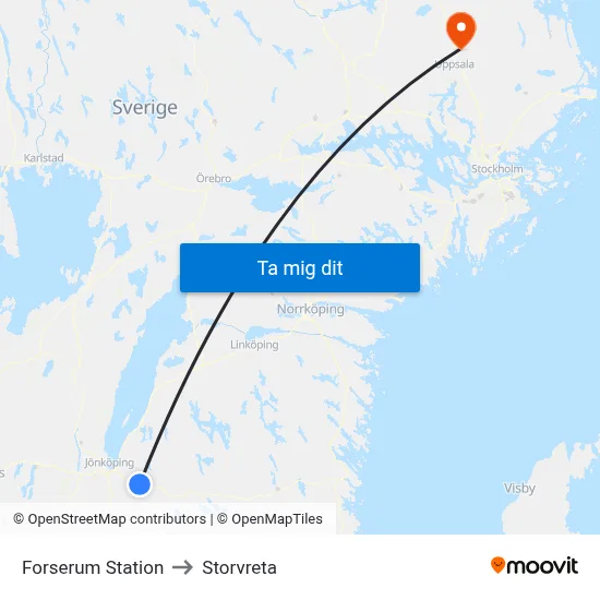 Forserum Station to Storvreta map
