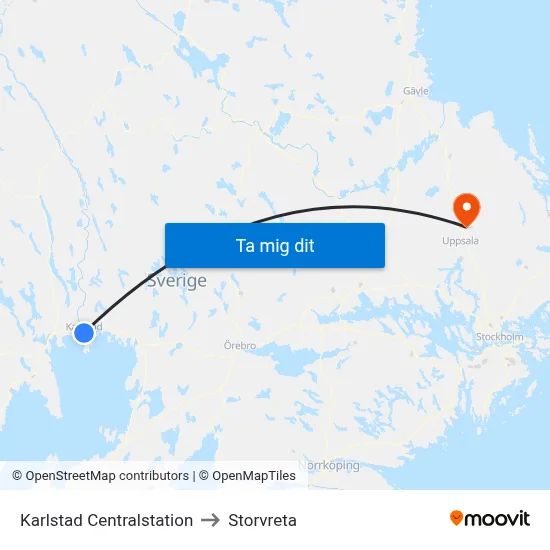 Karlstad Centralstation to Storvreta map