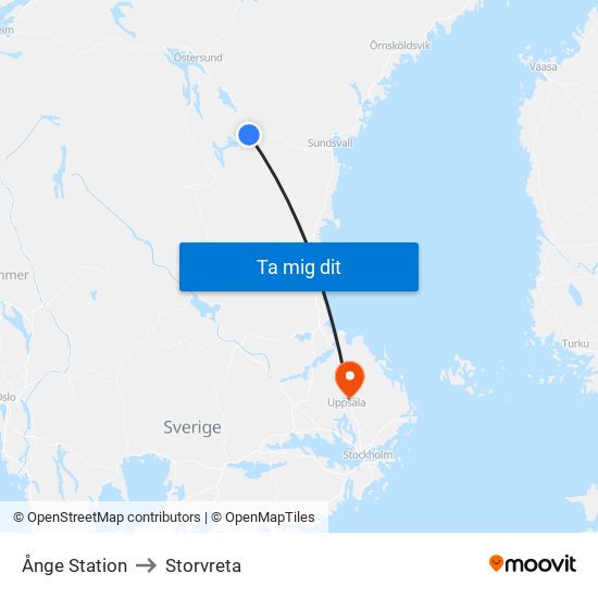 Ånge Station to Storvreta map