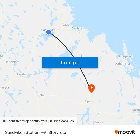 Sandviken Station to Storvreta map