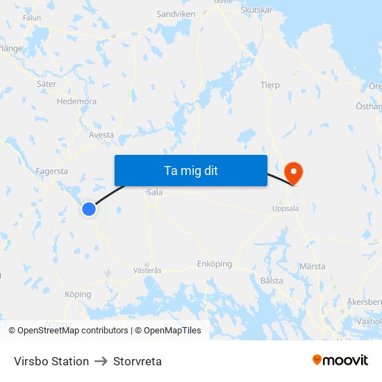 Virsbo Station to Storvreta map