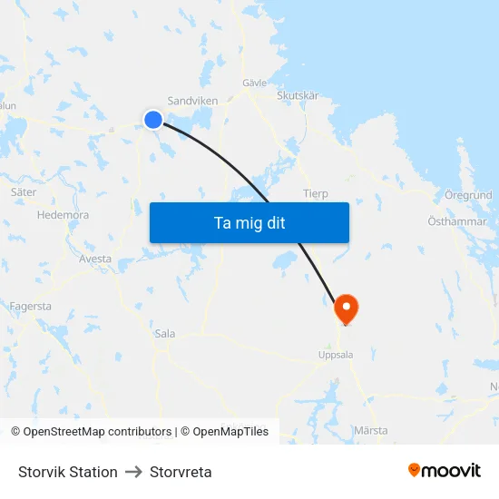 Storvik Station to Storvreta map