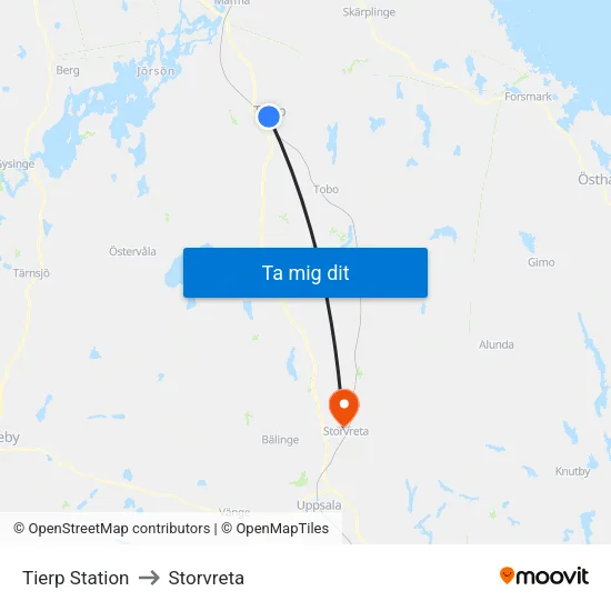 Tierp Station to Storvreta map
