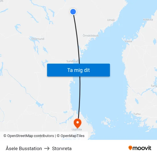 Åsele Busstation to Storvreta map