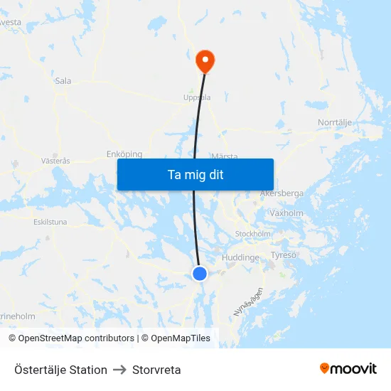 Östertälje Station to Storvreta map