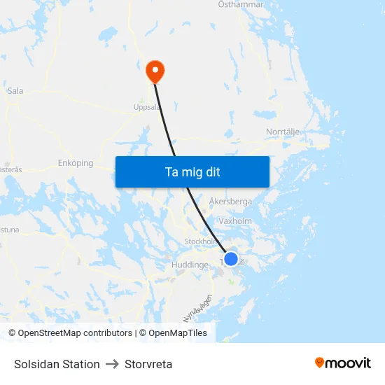 Solsidan Station to Storvreta map