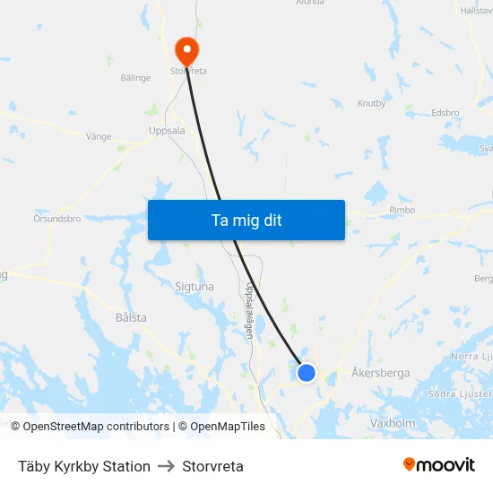 Täby Kyrkby Station to Storvreta map