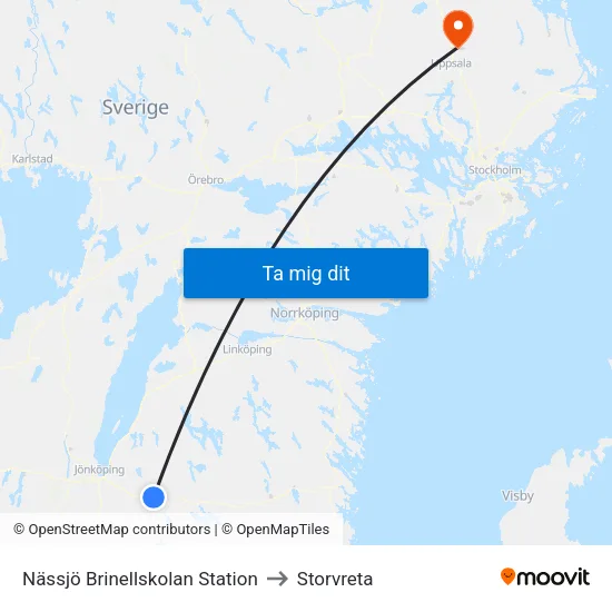Nässjö Brinellskolan Station to Storvreta map