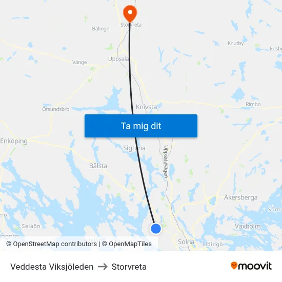 Veddesta Viksjöleden to Storvreta map