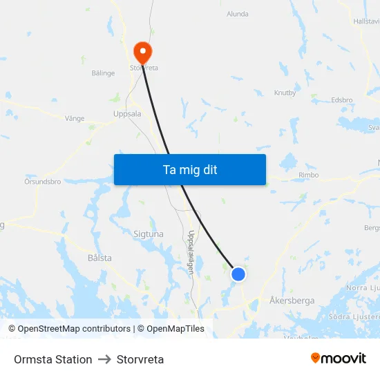 Ormsta Station to Storvreta map