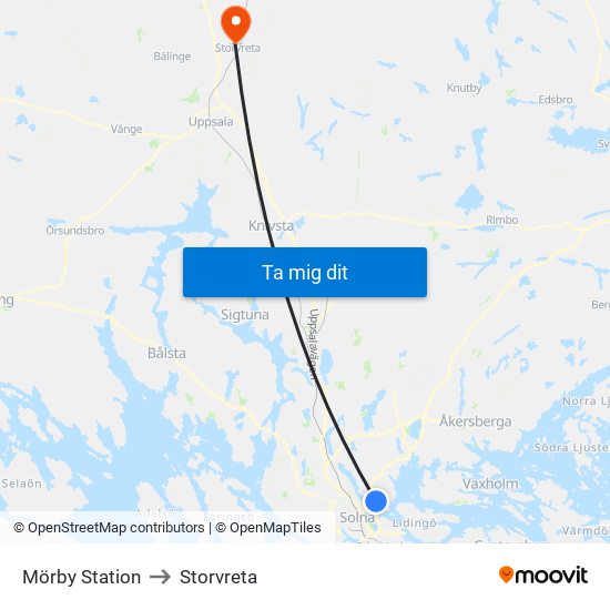 Mörby Station to Storvreta map