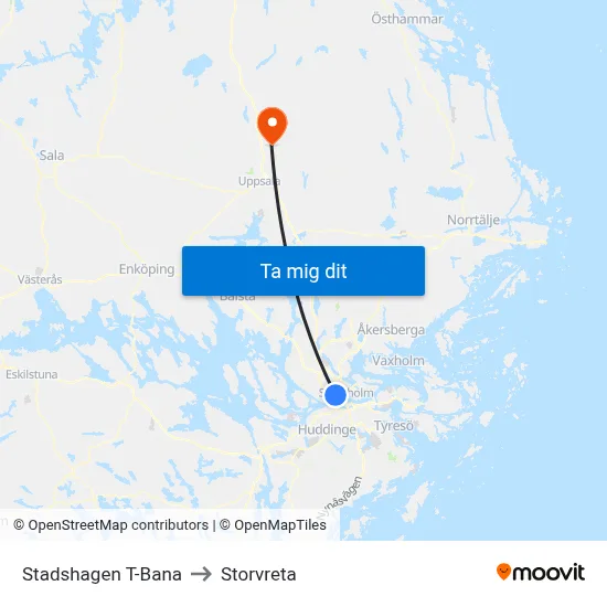 Stadshagen T-Bana to Storvreta map