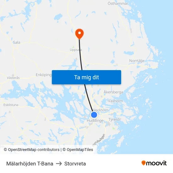 Mälarhöjden T-Bana to Storvreta map