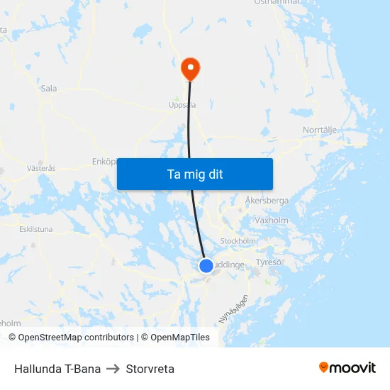 Hallunda T-Bana to Storvreta map