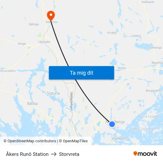 Åkers Runö Station to Storvreta map