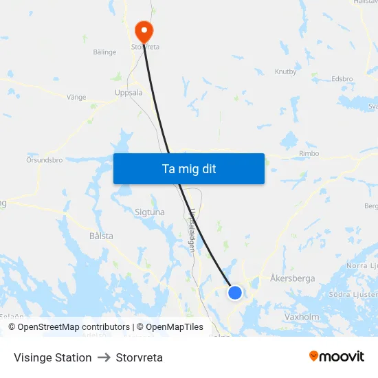 Visinge Station to Storvreta map