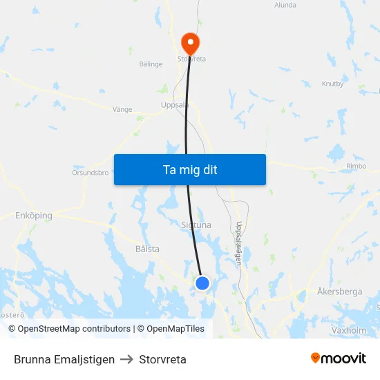 Brunna Emaljstigen to Storvreta map