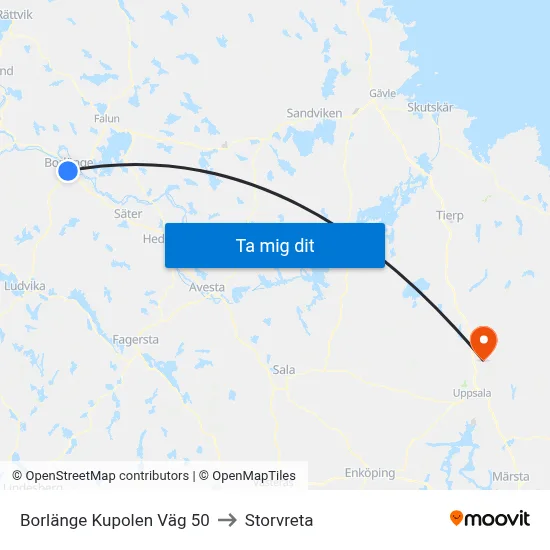 Borlänge Kupolen Väg 50 to Storvreta map