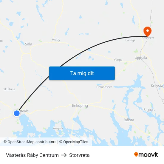 Västerås Råby Centrum to Storvreta map